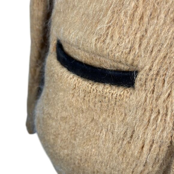 Vintage Revere Cardigan Kurt Cobain Mohair Sweater Mens Medium Tan 60s Elbow Pad - Picture 5 of 12